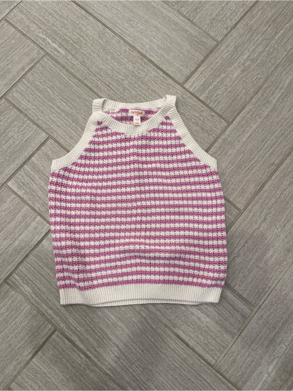 2 Cat & Jack Pink and White Striped Knit Tank - Picture 2 of 5